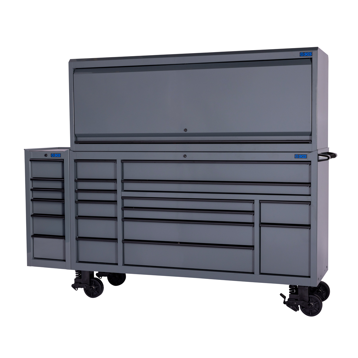 SGS 72in Roller Cabinet with Top Hutch and Side Cabinet | 20 Drawers | Slate Grey